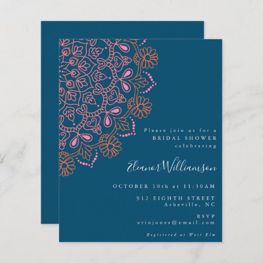 予算フローラマンダラティール（緑がかった色）ブルーブライダルシャワー (正面/裏面)