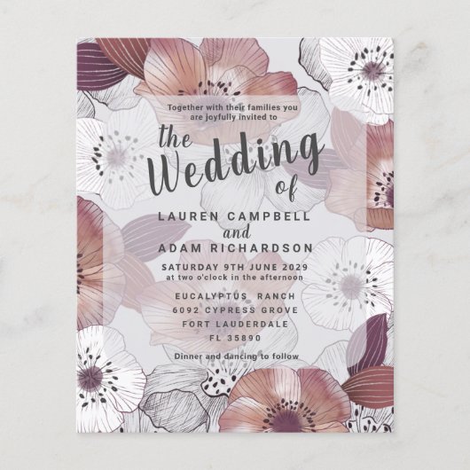 予算フローラレッドパープル結婚式招待状 (正面)