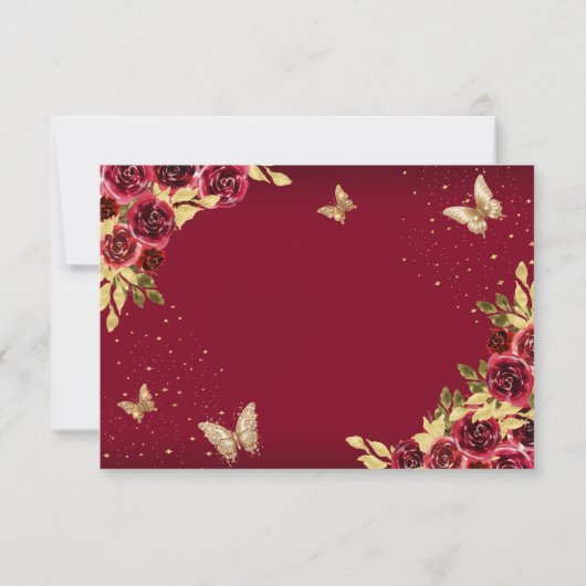 予算フローラレッド金ゴールドバタフライキンセアニェラ ノートカード (裏面)