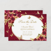 予算フローラレッド金ゴールドバタフライキンセアニェラ ノートカード (正面/裏面)