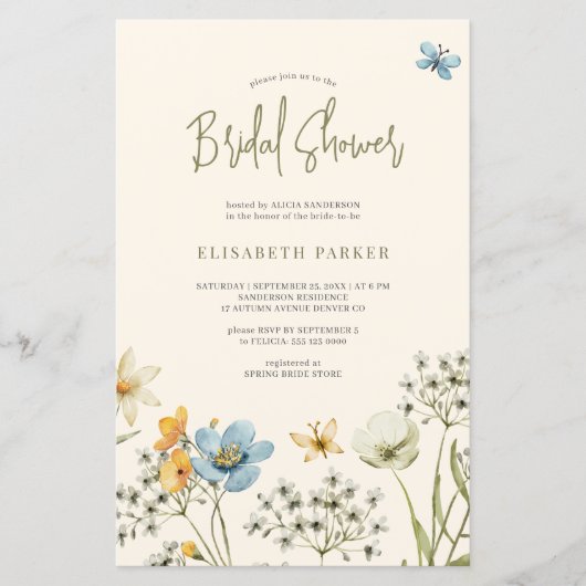 予算フローラワイルドフラワーブライダルシャワー招待 (正面)