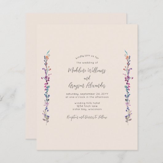 予算フローラワイルドフラワー結婚式招待状 (正面/裏面)