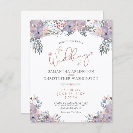 予算フローラワイルドフラワー結婚式招待状 (正面/裏面)