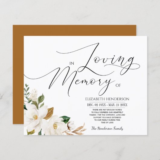 予算フローラ悔やみや弔慰メモリ/ありがとうございました。 (正面/裏面)