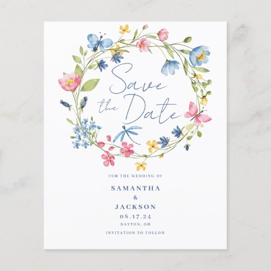 予算フローラ水の色の結婚式の日付を保存 チラシ (正面)