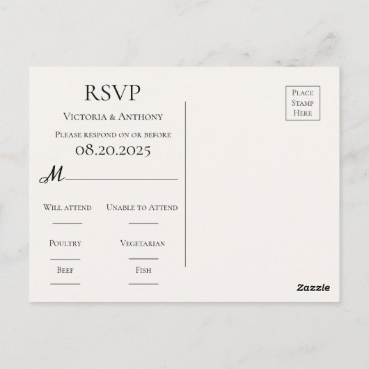 予算フローラ水の色ブラックウェディングRSVP ポストカード (裏面)