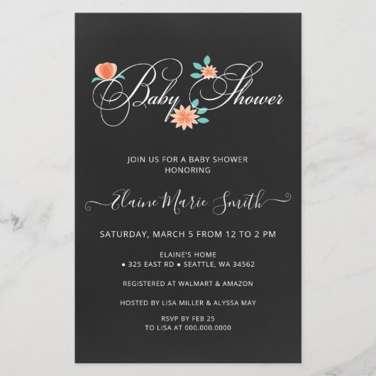 予算フローラ男女兼用ベビーシャワー招待状 (正面)