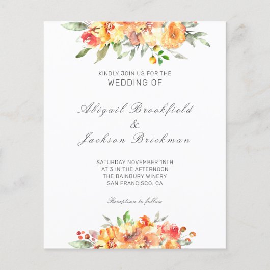 予算フローラ秋の結婚式招待状 (正面)