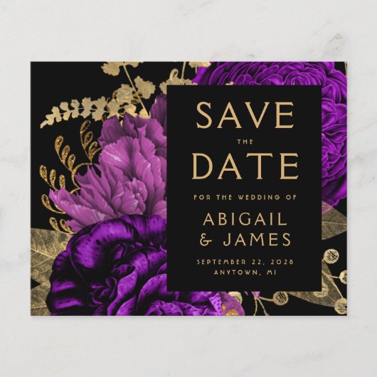 予算フローラ紫の金ゴールド結婚式の日付を保存 (正面)
