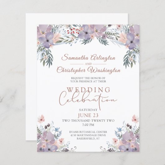 予算フローラ結婚のお祝い招待状 (正面/裏面)