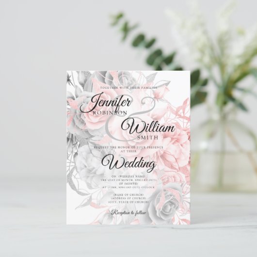 予算フローラ結婚式招待状バラ金ゴールドシルバー (スタンド正面)