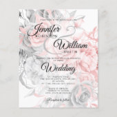 予算フローラ結婚式招待状バラ金ゴールドシルバー (正面)