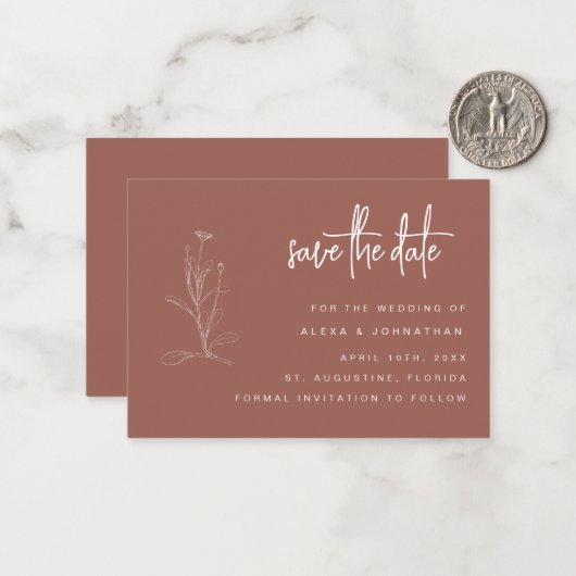 予算フローラ結婚式日付の保存招待状 ノートカード (正面/裏面インサイチュ)