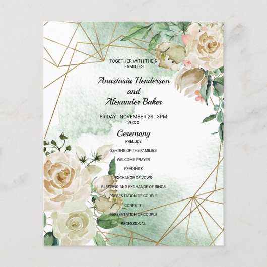 予算フローラ結婚式 プログラムカード。 チラシ (正面)
