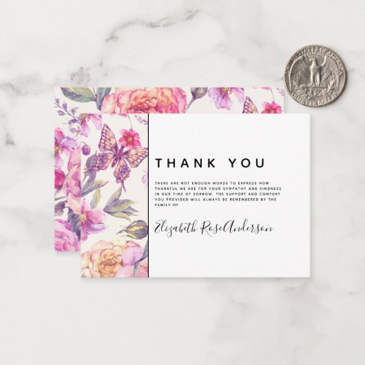 予算フローラ蝶悔やみや弔慰葬儀ありがとう ノートカード (正面/裏面インサイチュ)