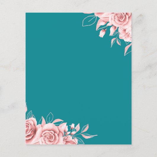 予算フローラ誕生日パーティーバラ金ゴールドとティール(緑がかった色) チラシ (裏面)