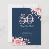 予算フローラ誕生日パーティーバラ金ゴールドネイビー 招待状 (正面)