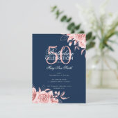 予算フローラ誕生日パーティーバラ金ゴールドネイビー 招待状 (スタンド正面)