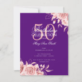 予算フローラ誕生日パーティーバラ金ゴールド紫 招待状 (正面)