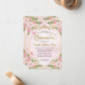 予算フローラ赤面ピンク金ゴールドグリッターキンセアニラ ノートカード (正面/裏面インサイチュ)