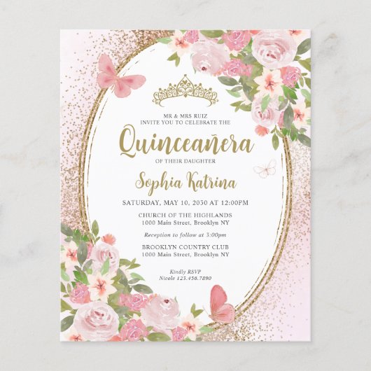 予算フローラ赤面ピンク金ゴールドティアラキンセアニラ チラシ (正面)