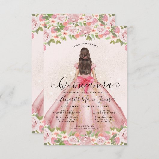 予算フローラ赤面ピンク金ゴールドプリンセスキンセアニェラ ノートカード (正面/裏面)