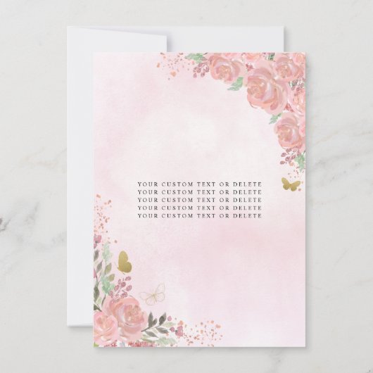 予算フローラ赤面ピンク金ゴールドプリンセスキンセアニェラ ノートカード (裏面)