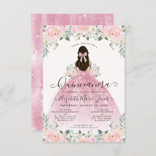 予算フローラ赤面ピンク15th誕生日キンセアニェラ ノートカード (正面/裏面)