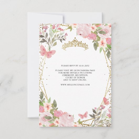 予算フローラ赤面金ゴールドティアラキンセアニラ招待状 ノートカード (裏面)