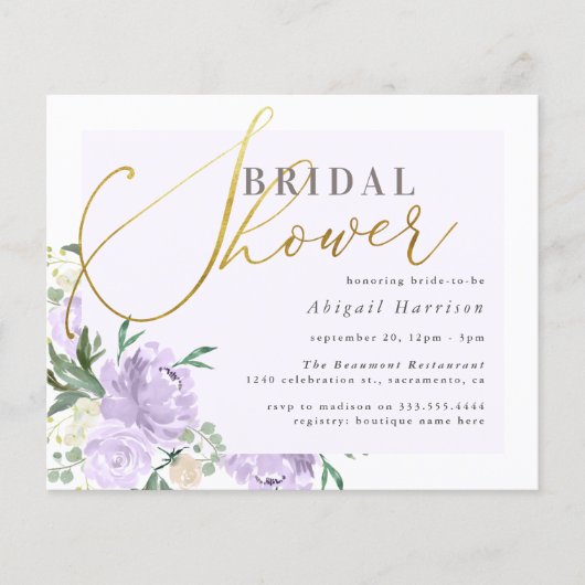 予算フローラ金ゴールドスクリプトラベンダーブライダルシャワー (正面)