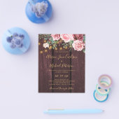 予算フローラ金ゴールドバーガンディ結婚式招待状 チラシ (シングル)