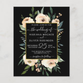 予算フローラ金ゴールドブラック結婚式招待状フライヤー チラシ (正面)