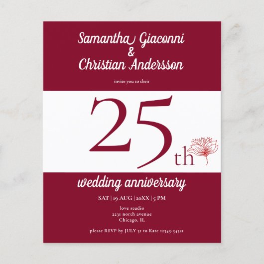 予算フローラ25結婚周年記念招待状 (正面)