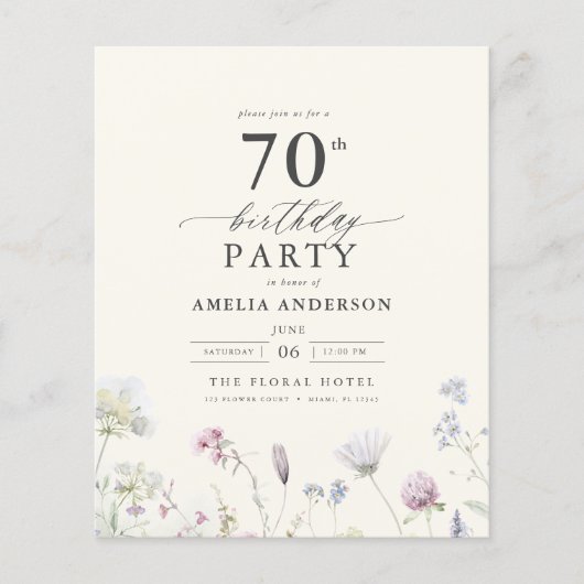 予算フローラ70番目の誕生日招待状 (正面)