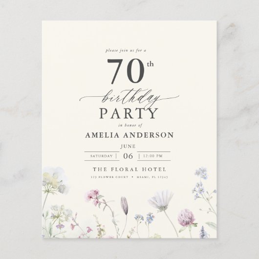 予算フローラ70番目の誕生日招待状 チラシ (正面)