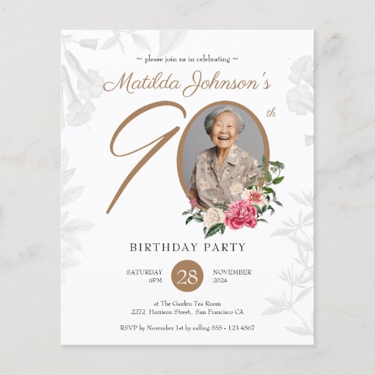 予算フローラ90th誕生日パーティーへの招待 (正面)