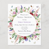 予算フローラ&バタフライブライダルシャワー招待状 (正面)