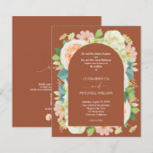 予算フローラQRコードテラコッタ結婚式の招待 (正面/裏面)