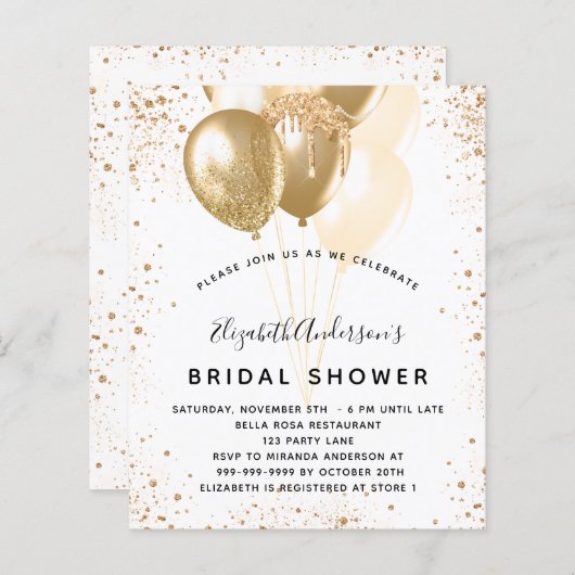 予算ブライダルシャワーの白金ゴールドグリッターバルーン (正面/裏面)