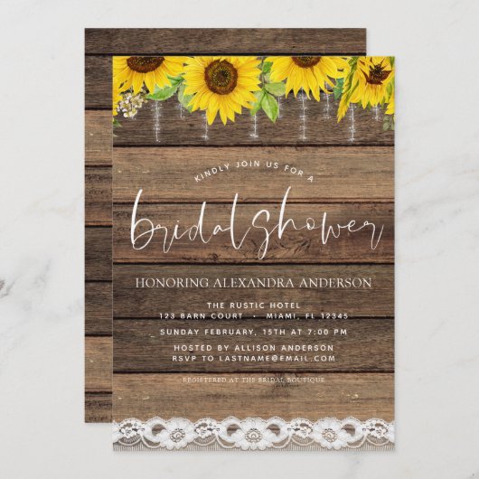 予算ブライダルシャワーひまわり素朴招待状F 招待状 (正面/裏面)