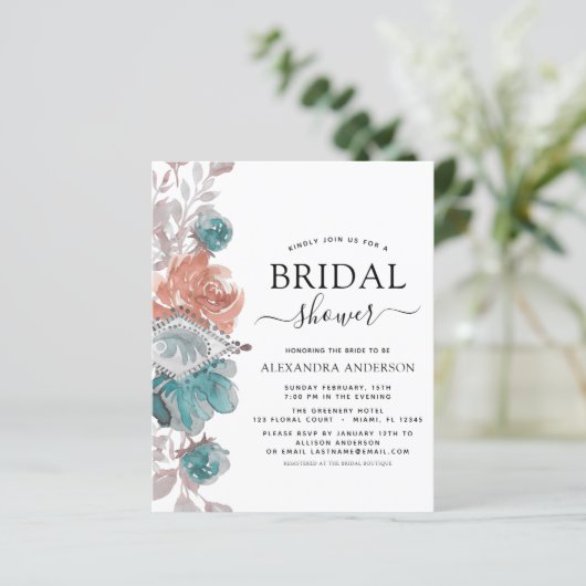 予算ブライダルシャワーターコイズピンク招待状 (スタンド正面)