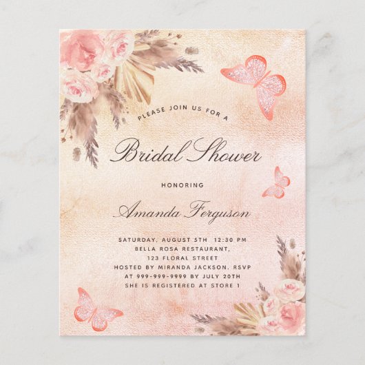 予算ブライダルシャワーバタフライパンパスグラス赤面 (正面)