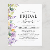 予算ブライダルシャワーパープルワイルドフラワー招待状 (正面)