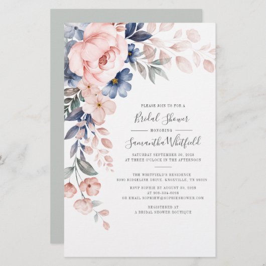 予算ブライダルシャワーピンクフローラ招待状カード 便箋 (正面/裏面)