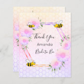 予算ブライダルシャワーピンク紫サンキューカード (正面/裏面)