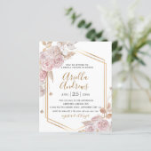 予算ブライダルシャワーフローラピンク、金ゴールド招待状 (スタンド正面)
