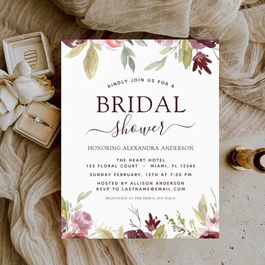 予算ブライダルシャワーブルゴーニュ春招待状