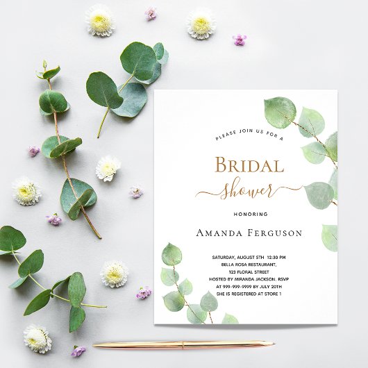 予算ブライダルシャワーユーカリ招待状