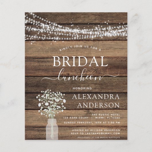 予算ブライダルシャワールンチョン素朴招待状 チラシ (正面)