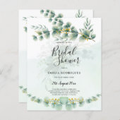 予算ブライダルシャワー招待状の緑葉の (正面/裏面)